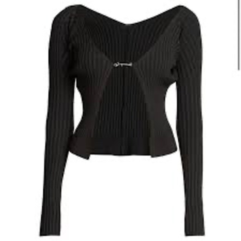Jacquemus Black Ribbed Knit V-Neck Long Sleeve‎ Cardigan Size 34 Made in Italy